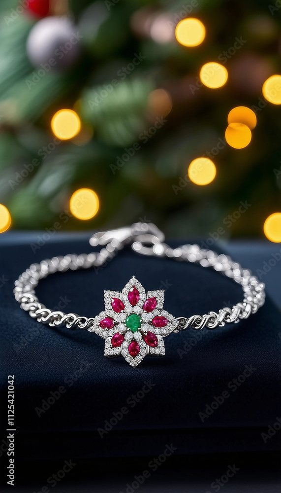 Close-up of a luxurious ruby gemstone bracelet with festive holiday decorations softly blurred in the background. Perfect for elegant Christmas gift ideas and festive fashion inspiration.
Close-up of a luxurious ruby gemstone bracelet with festive holiday decorations softly blurred in the background. Perfect for elegant Christmas gift ideas and festive fashion inspiration.