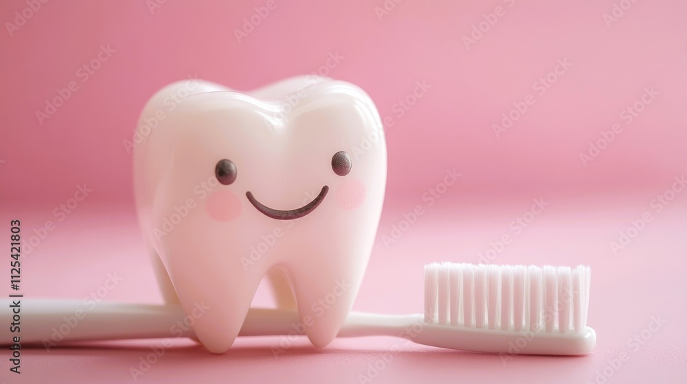 Mock-up healthy white tooth, toothbrush on pink background. The concept of dental clinic, dentistry, healthcare, oral care. Oral hygiene, professional teeth cleaning Mock-up healthy white tooth, toothbrush on pink background. The concept of dental clinic, dentistry, healthcare, oral care. Oral hygiene, professional teeth cleaning