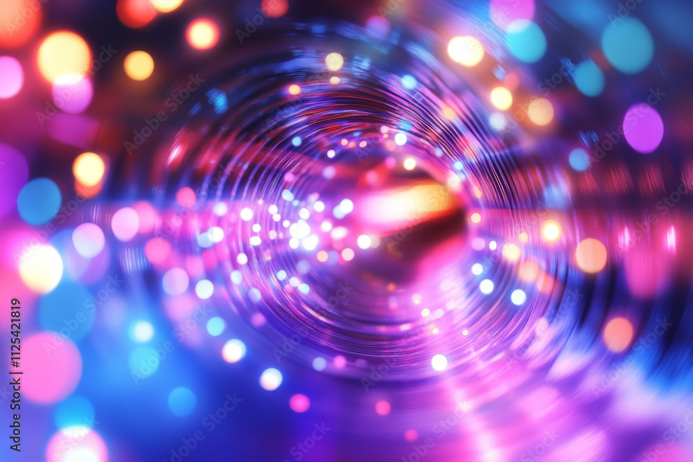 A modern abstract tunnel with glowing neon lights in pink, blue, and purple, creating a bold and electric atmosphere. A modern abstract tunnel with glowing neon lights in pink, blue, and purple, creating a bold and electric atmosphere.