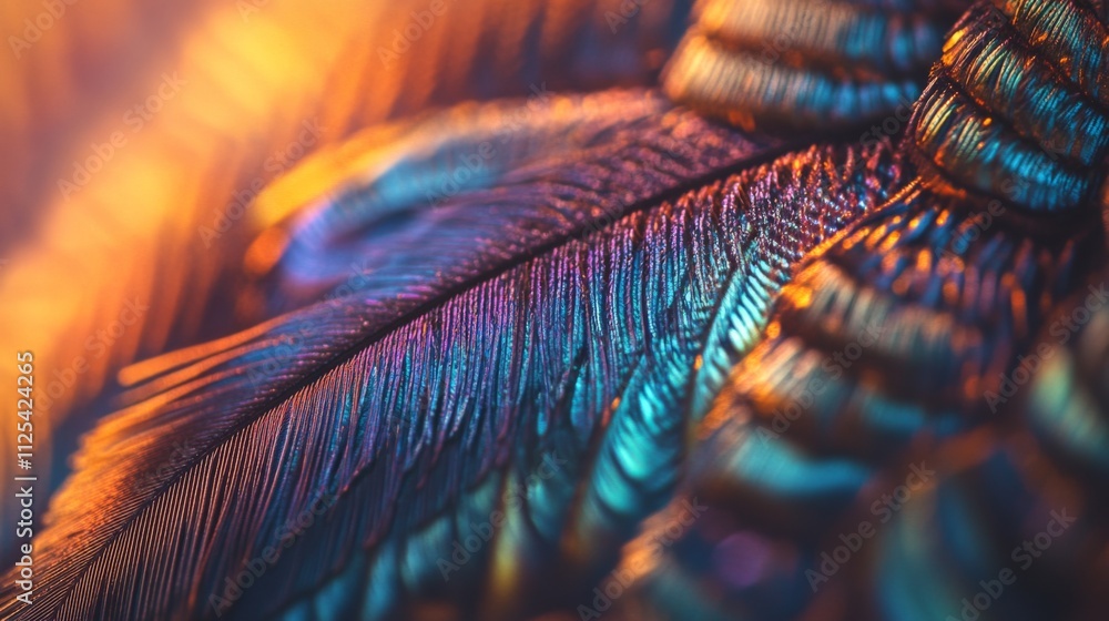 An extreme close-up of a feather reveals radiant, multicolored reflections showcasing intricate details and stunning hues, blending art and nature beautifully. An extreme close-up of a feather reveals radiant, multicolored reflections showcasing intricate details and stunning hues, blending art and nature beautifully.