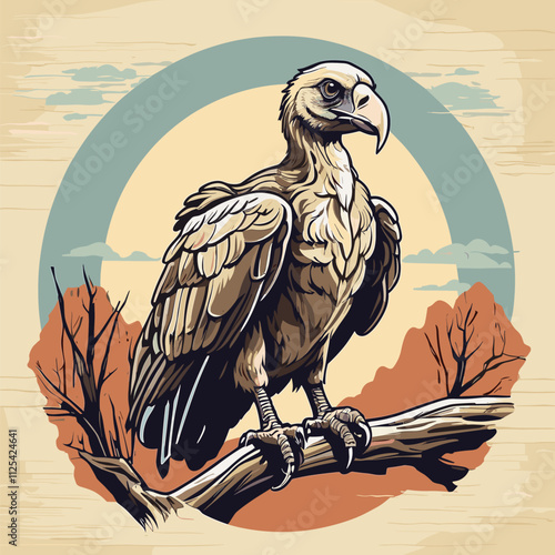 Majestic Cape Griffon Vulture Perched on Branch, Vintage Illustration. Bird Vector. Vector Illustration. T-shirt Vector Design.