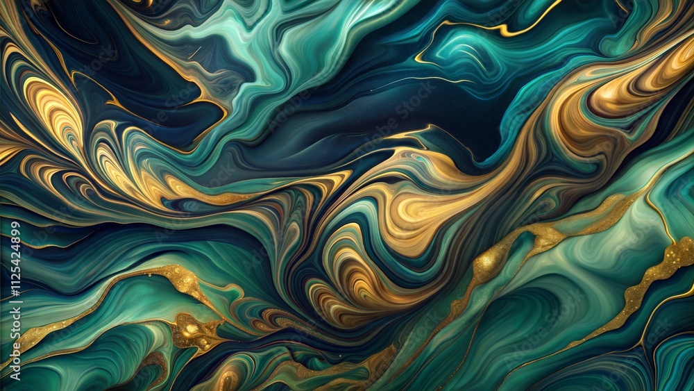 Obraz premium Gold and teal fluid marble pattern