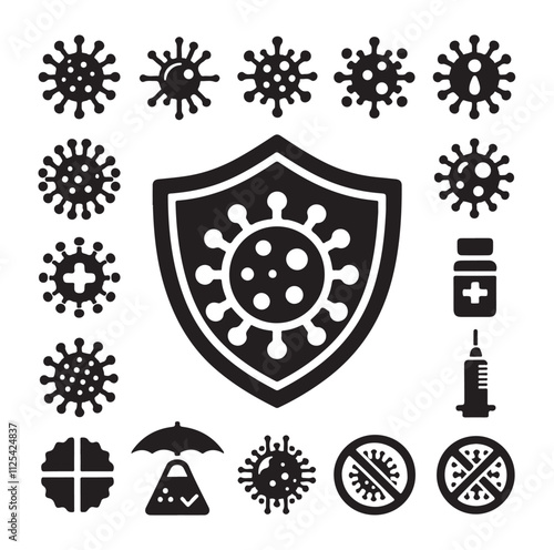 virus protection icon set silhouette vector illustration