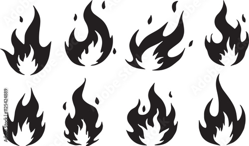 Vector illustration of simple fire silhouette on white background icon vector set. Fire flame symbol. Flame icon collection