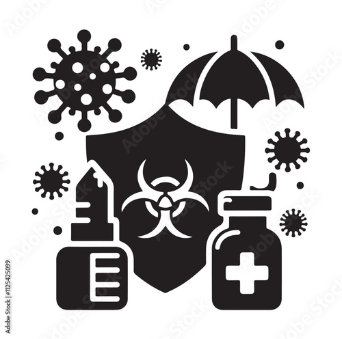virus protection icon set silhouette vector illustration