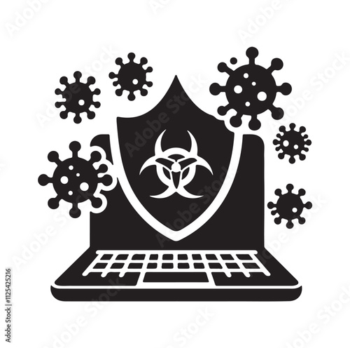 virus protection icon set silhouette vector illustration