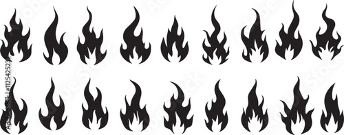 Vector illustration of simple fire silhouette on white background icon vector set. Fire flame symbol. Flame icon collection