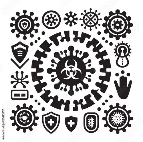 virus protection icon set silhouette vector illustration
