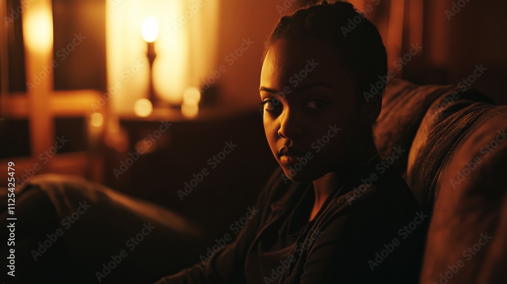 Woman is sitting on a couch Woman is sitting on a couch