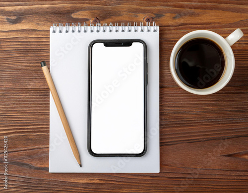 A smartphone on a wooden surface with a blank screen