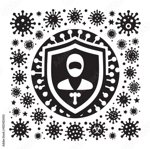 virus protection icon set silhouette vector illustration