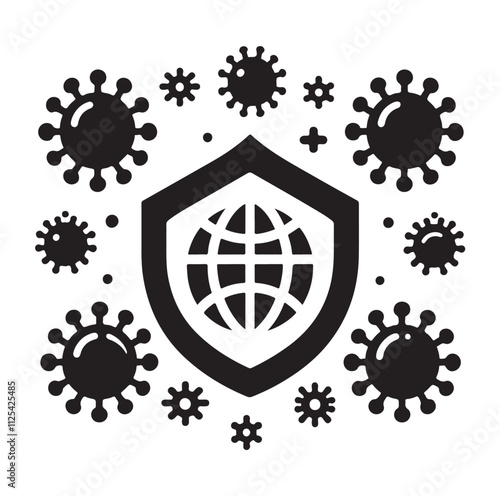 virus protection icon set silhouette vector illustration
