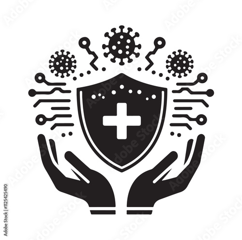virus protection icon set silhouette vector illustration