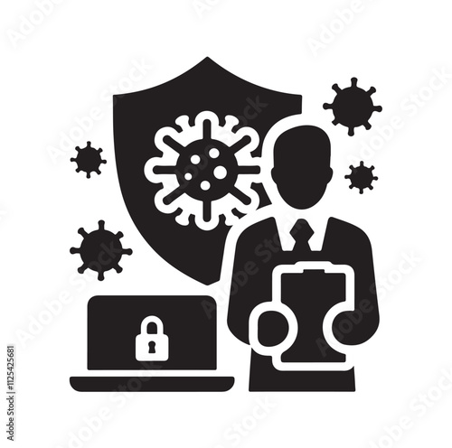 virus protection icon set silhouette vector illustration