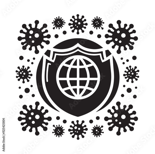 virus protection icon set silhouette vector illustration