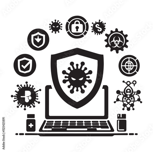 virus protection icon set silhouette vector illustration