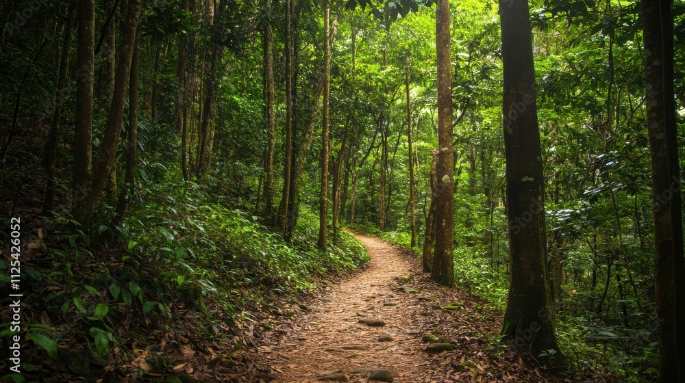 Winding path through lush green rainforest. Winding path through lush green rainforest.