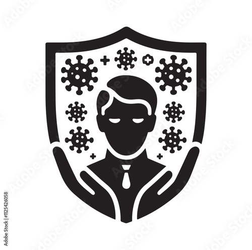 virus protection icon set silhouette vector illustration