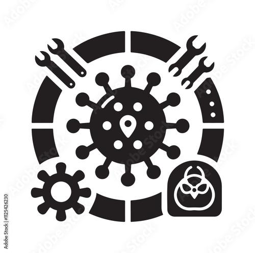 virus protection icon set silhouette vector illustration