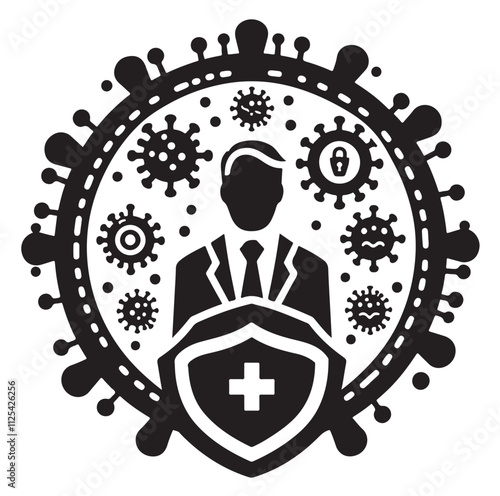 virus protection icon set silhouette vector illustration