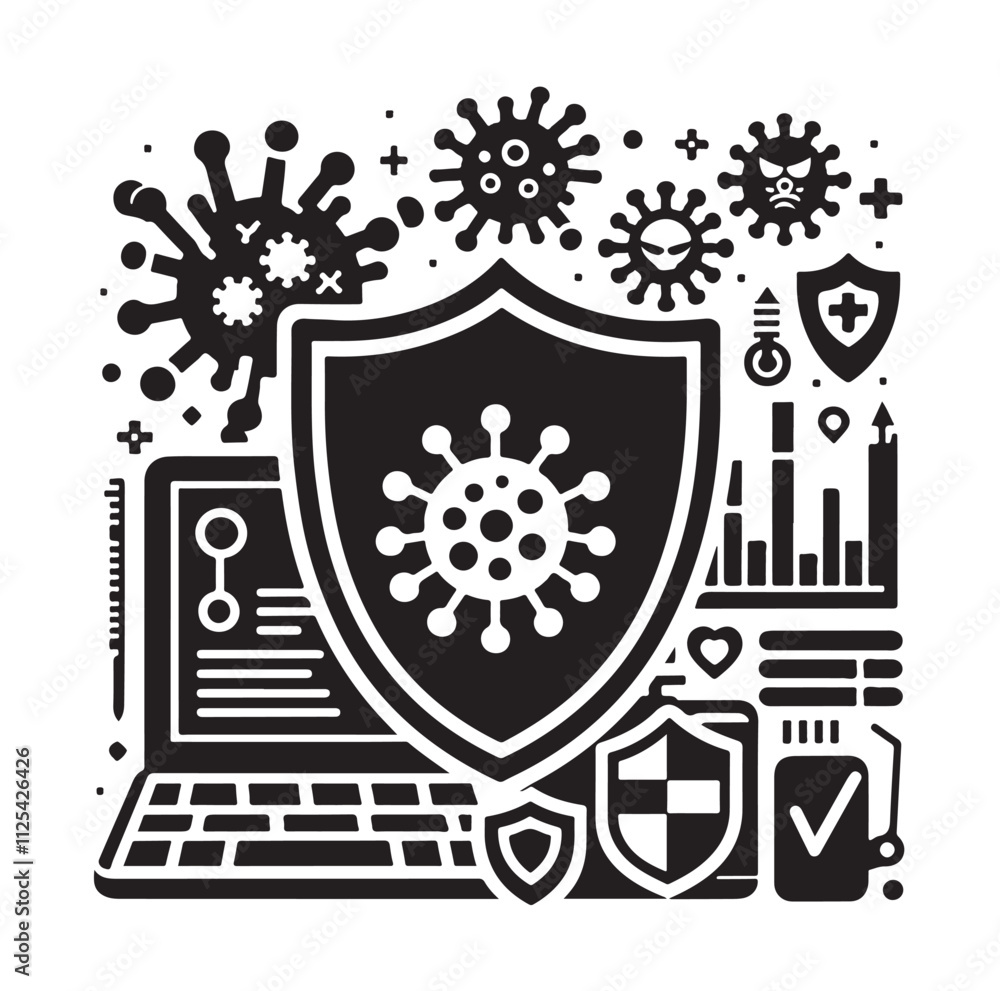 Obraz premium virus protection icon set silhouette vector illustration