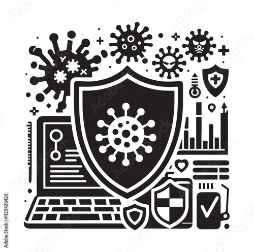 virus protection icon set silhouette vector illustration