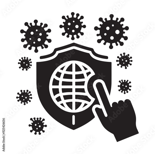 virus protection icon set silhouette vector illustration
