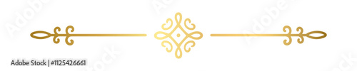 Gold text divider doodle. Wedding decorative element. Divider ornament, border, vintage line separator. Hand drawn vector illustration isolated on a transparent background