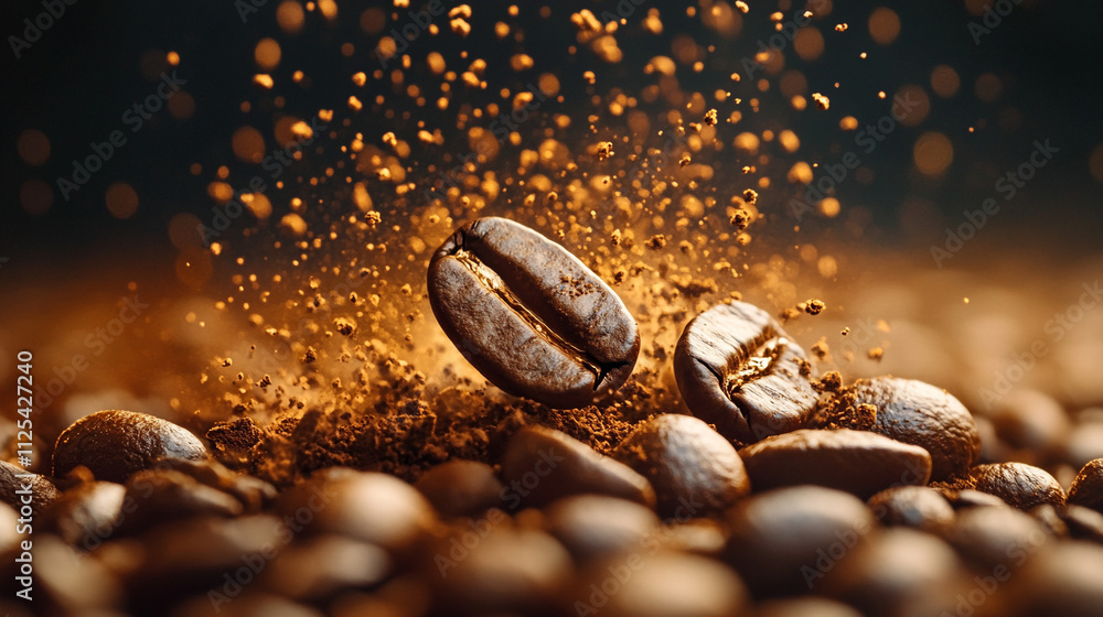 Aromatic coffee beans roasted to perfection, close-up view on white Aromatic coffee beans roasted to perfection, close-up view on white