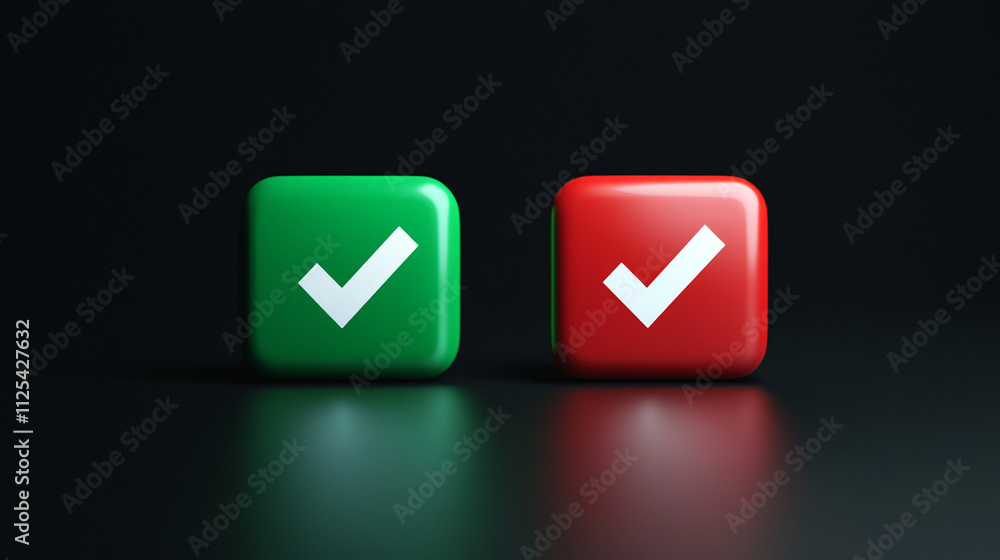 Green and Red Check Mark Cubes Choice Decision Approval Selection Yes No Green and Red Check Mark Cubes Choice Decision Approval Selection Yes No