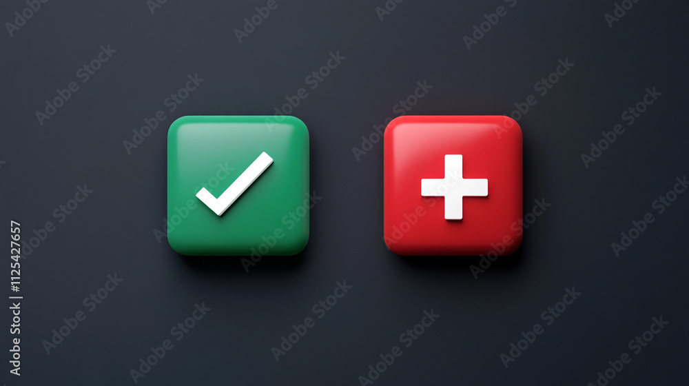 Green Check Mark Red Plus Sign Choice Decision Approval Medical Concept Green Check Mark Red Plus Sign Choice Decision Approval Medical Concept