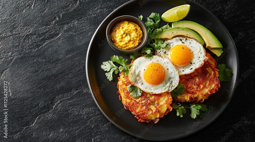 Delicious Potato Pancakes with Fried Eggs Avocado and Cilantro Delicious Potato Pancakes with Fried Eggs Avocado and Cilantro
