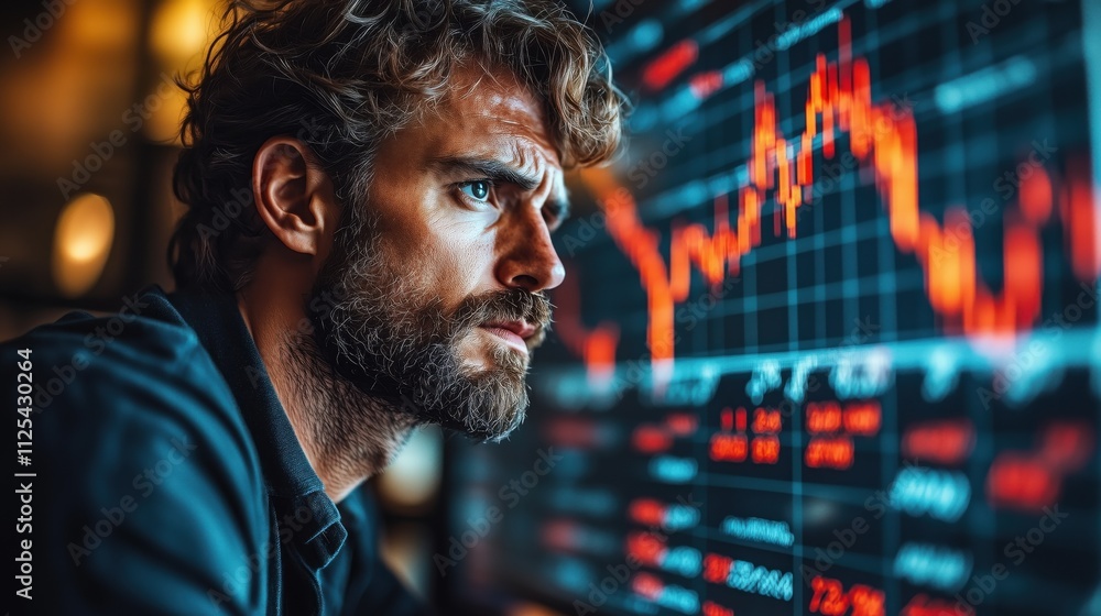 Stockbroker watching declining stock market chart on computer screen Stockbroker watching declining stock market chart on computer screen