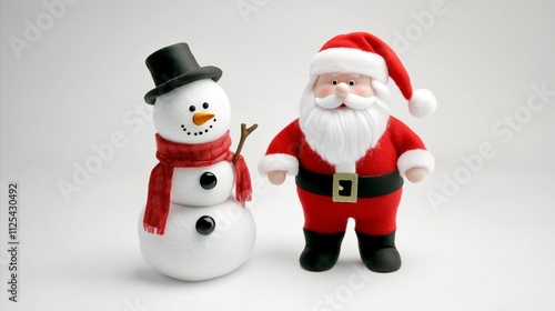 Snowman and a santa standing next to each other