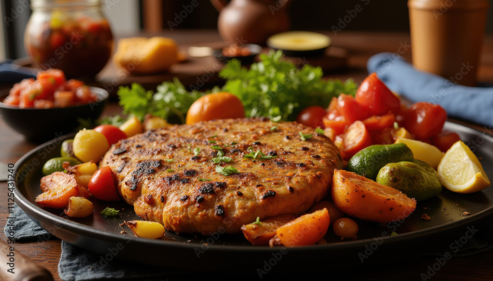 Grilled vegetable pancake with roasted potatoes Grilled vegetable pancake with roasted potatoes