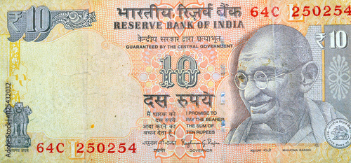 Cuadro en lienzo A large fragment of the obverse side of ten 10 Indian Rupees INR issued by Reser
