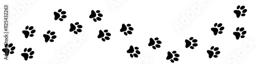 Foot trail print of Dog. Dog walk foot print. Black cat Paw Prints. Black Paw print foot trail of animal on transparent background. Paw print of Cat isolated on transparent background