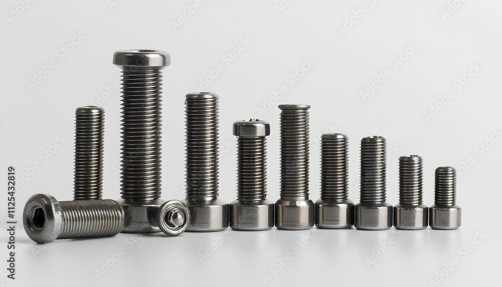 On a light background stand on the screws of screws of different sizes On a light background stand on the screws of screws of different sizes