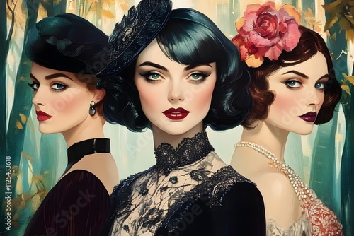 portrait of three vintage women