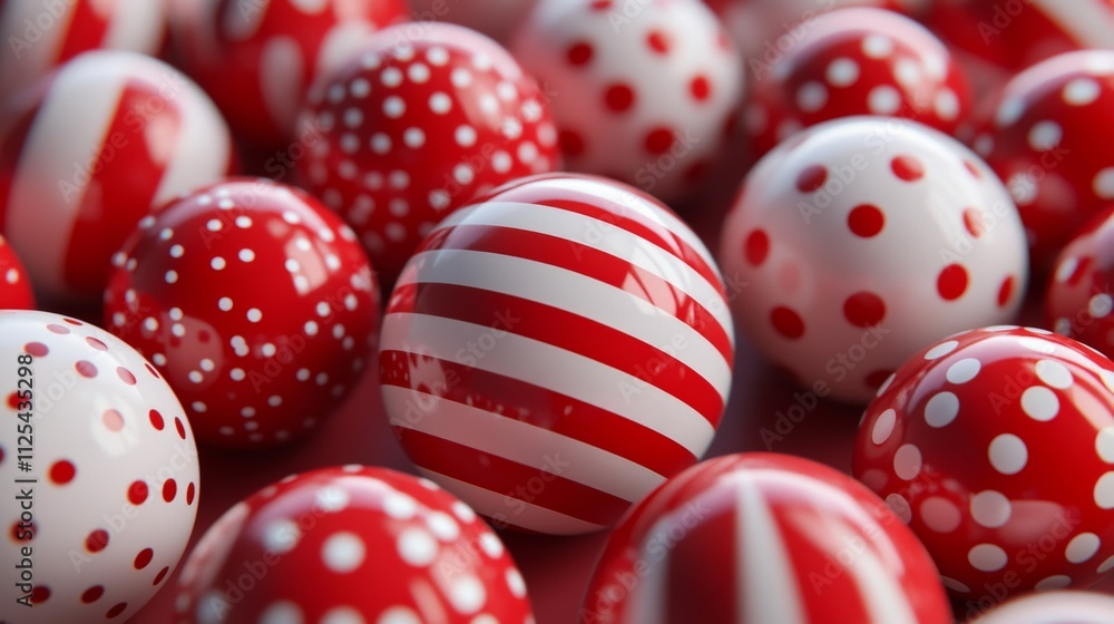 White and red glittering Christmas ornaments ball with featuring stripes and dot or circle isolated on white background with clipping path. Design element. White and red glittering Christmas ornaments ball with featuring stripes and dot or circle isolated on white background with clipping path. Design element.