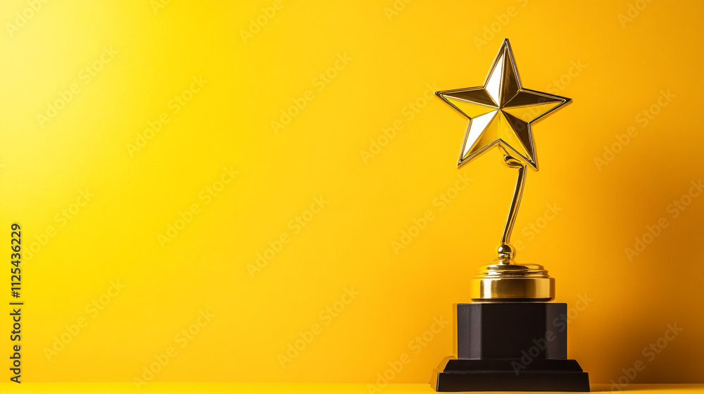 Golden Star Award Trophy on Yellow Background Success Achievement Victory Golden Star Award Trophy on Yellow Background Success Achievement Victory