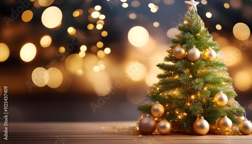 Christmas tree and gifts on a blurred background for the Holy Birthday and New Year holidays.