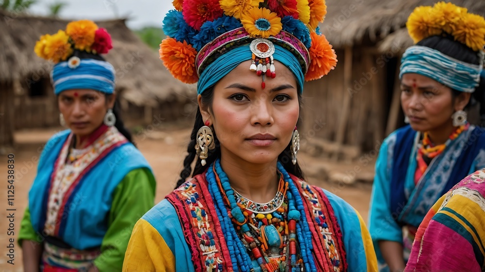 Vibrant Portrait of a Woman in Traditional Tribal Attire