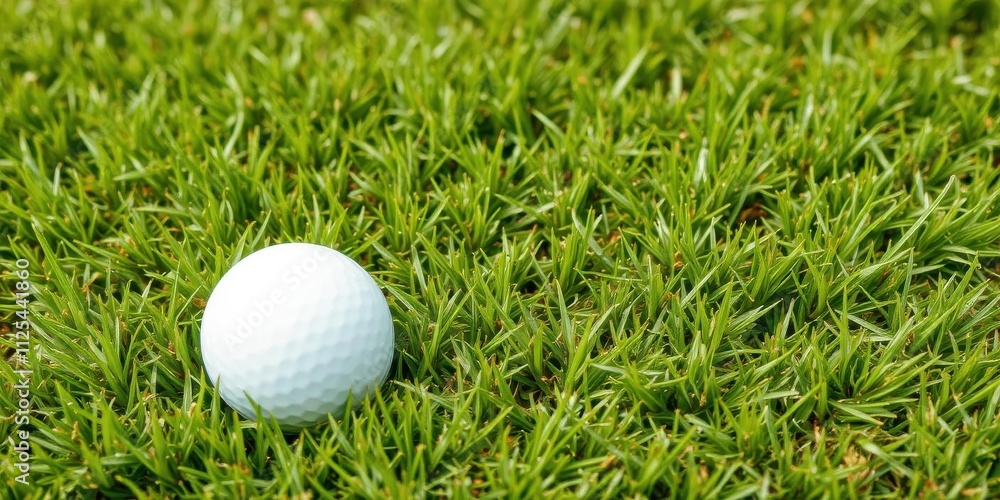 White golf ball resting on vibrant green grass, nature White golf ball resting on vibrant green grass, nature