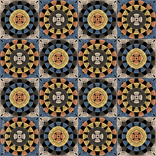 Pattern with crochet granny square wallpaper handmade decorative art design print