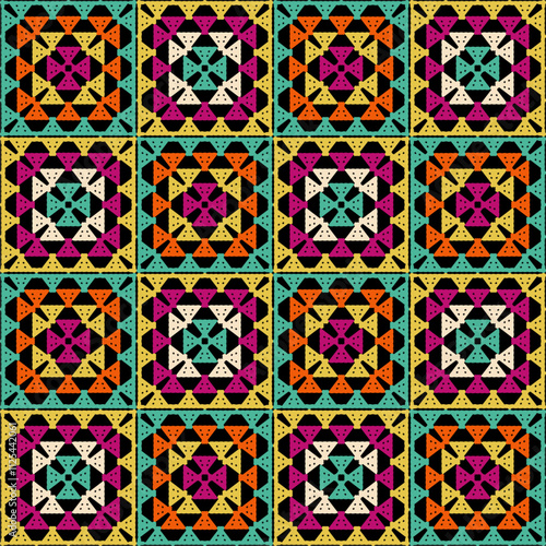 Pattern with crochet granny square wallpaper handmade decorative art design print