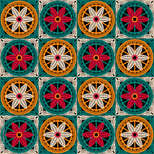 Pattern with crochet granny square wallpaper handmade decorative art design print