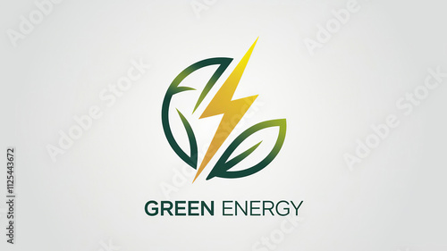 Green energy minimalistic logo a stylized leaf elegantly intertwined with a lightning bolt on grey background. Eco-friendliness illustration generative ai