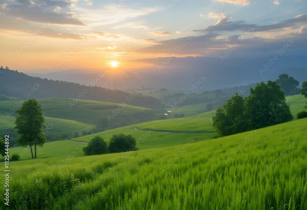 Obraz premium landscape with grass and mountains