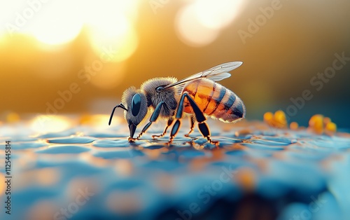 Honeybee Drinking Water in Sunlight - A Stunning Close-up photo